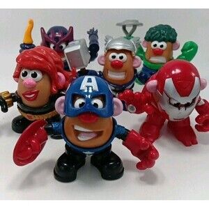 Lot of 6 Mini Mr Potato Head Marvel Mixable Mashable Heroes & Accessories